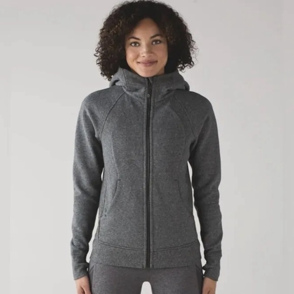 lululemon athletica Sweaters - Lululemon scuba fleece hoodie in heathered speckled black Sz 4